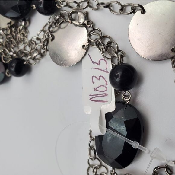 Pop idol onyx beaded and silver medallion layer‎ necklace N0315 - Picture 3 of 3